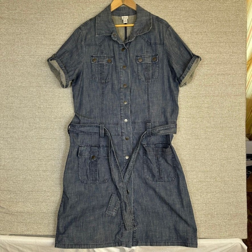 Venezia Denim Sz 18 Shirt Dress Denim Button Front Belted Midi Stretch Pockets